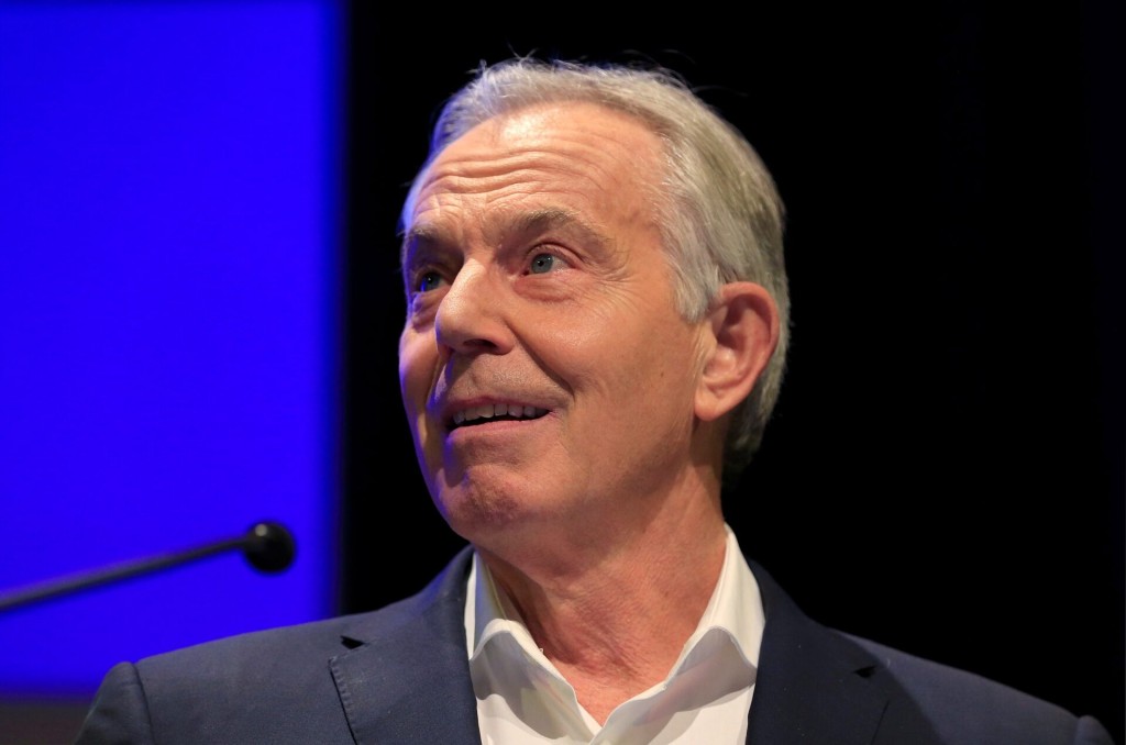  FILE PHOTO: Former British Prime Minister Tony Blair speaks during a "Stop the Brexit landslide" rally in London, Britain, December 6, 2019. REUTERS/Thomas Mukoya 