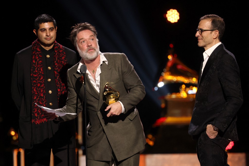 Rufus Wainwright accepts the Best Audio Book, Narration, and Storytelling Recording award for "Meditations: The Reflections Of His Holiness The Dalai Lama" on behalf of The Dalai Lama onstage during the 68th GRAMMY Awards Premiere Ceremony at Peacock Theater on February 01, 2026 in Los Angeles, California. (AFP)