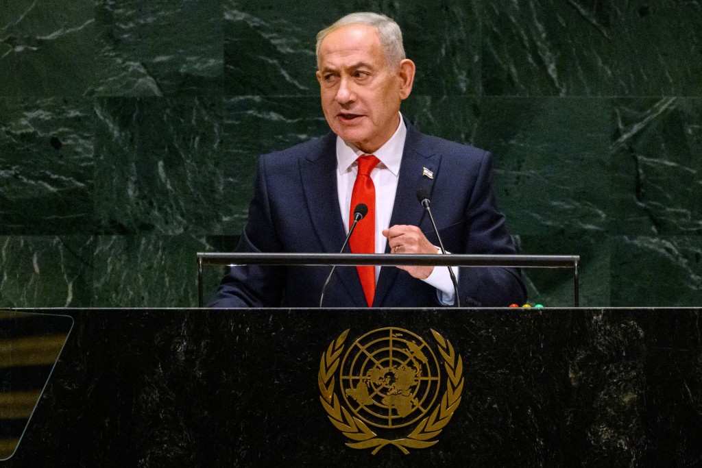 Prime Minister of Israel Benjamin Netanyahu addresses the 81st session of the United Nations (U.N.) General Assembly at U.N. Headquarters on September 24, 2026 in New York City. World leaders have gathered in New York for the annual session of the United Nations General Assembly, with this year's global issues ranging from the threat of artificial intelligence to the continued wars in Ukraine and Gaza. Alexi J. Rosenfeld/Getty Images/AFP