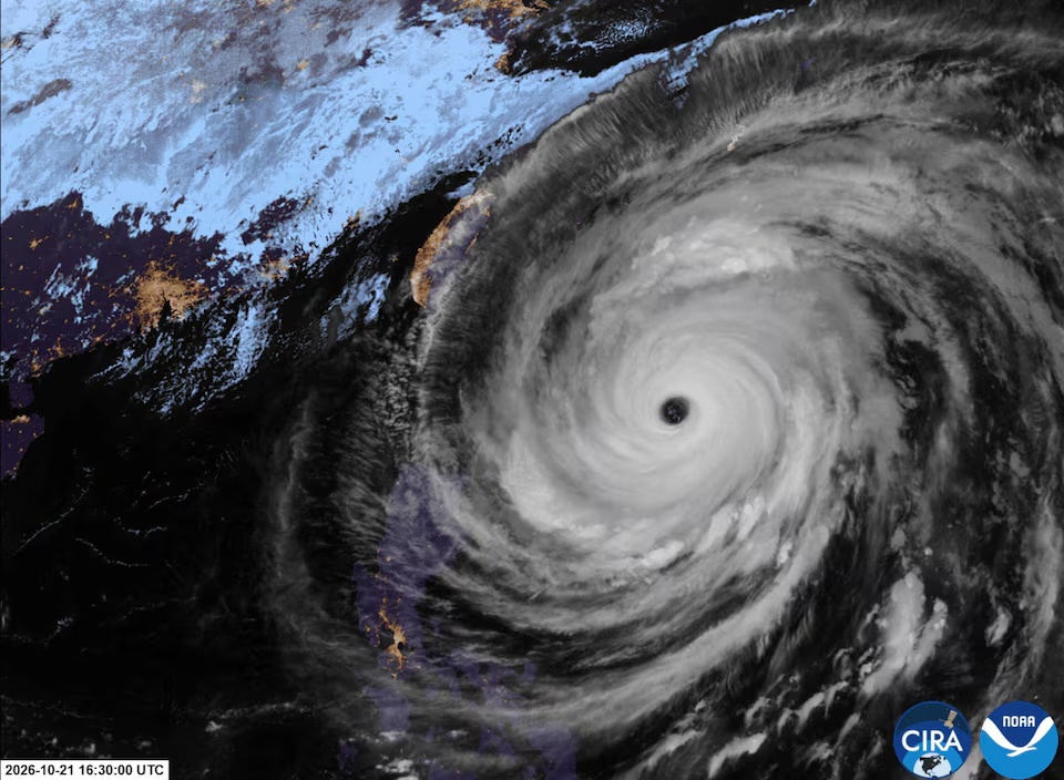 The eye of Typhoon Champi swirls over the Philippine Sea, as seen from space on October 21, 2026 in this screengrab taken from a handout GIF image. CSU/CIRA and JMA/JAXA /Handout via REUTERS 