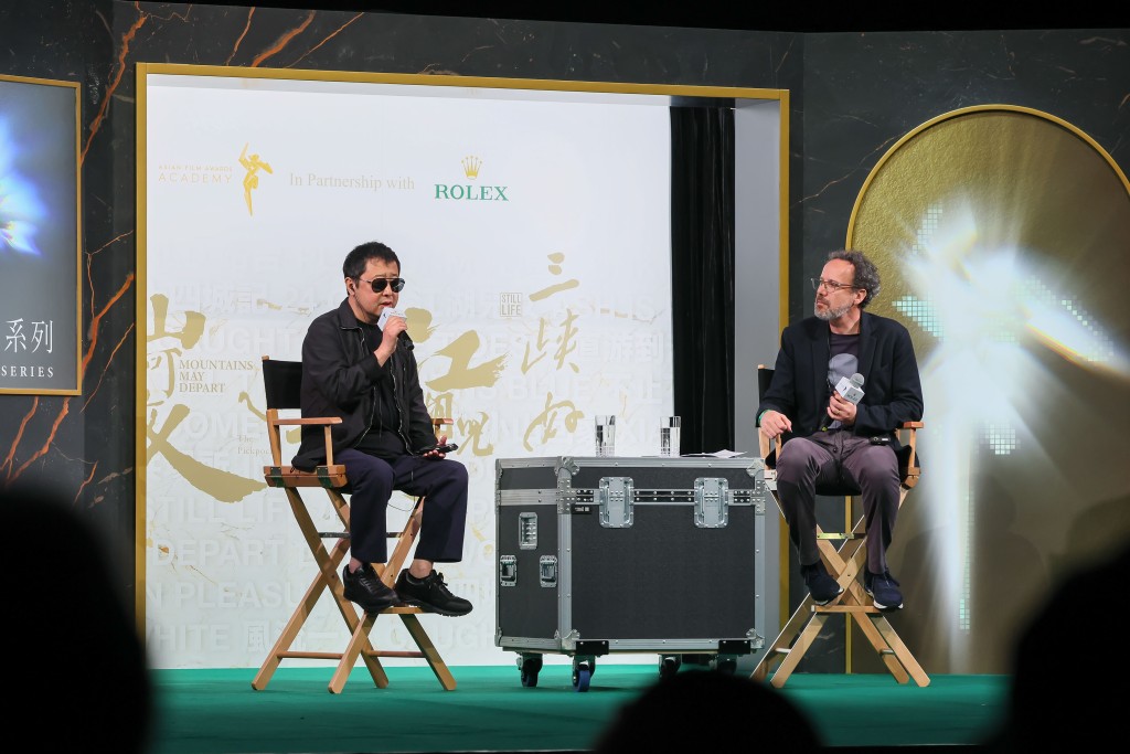 Jia Zhangke, left, at the masterclass. ROLEX