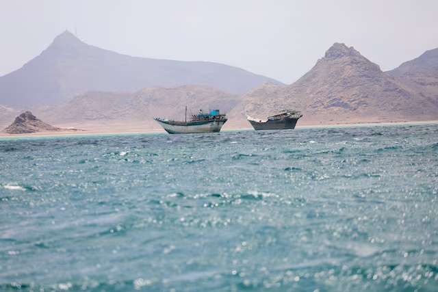 Boats float near the coast of Bab el-Mandeb, Yemen, April 2, 2026. REUTERS/File Photo