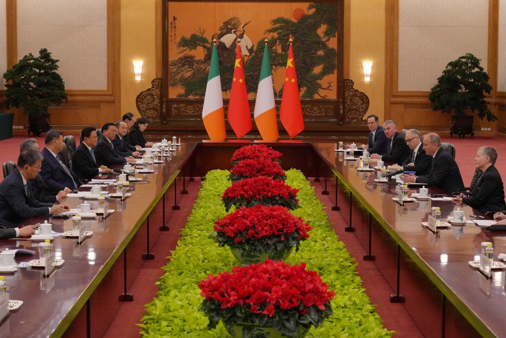 Irish Prime Minister Micheal Martin talks to Chinese President Xi Jinping during the bilateral meeting at the Great Hall of the People, in Beijing, China, January 5, 2026. (Reuters)