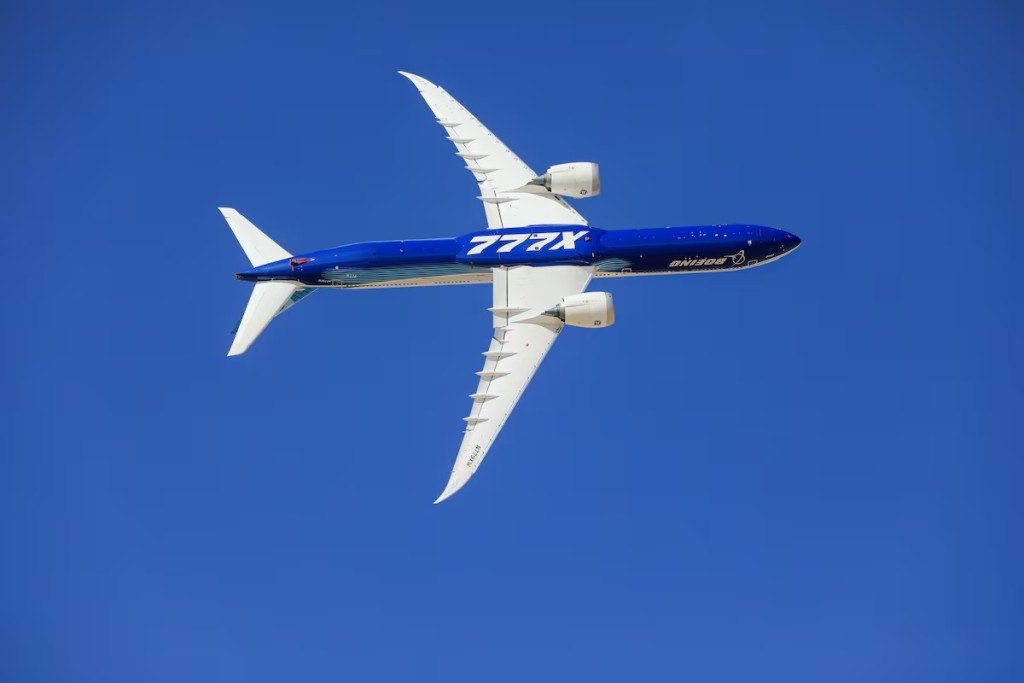 A Plane Boeing 777X performs during the Dubai Airshow, in Dubai, United Arab Emirates, November 14, 2021. REUTERS