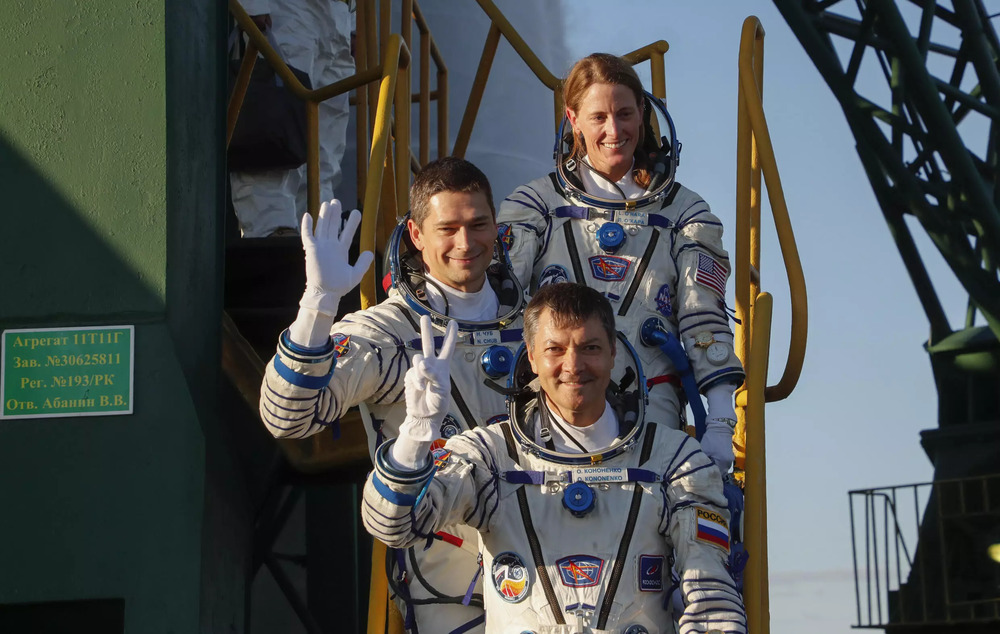 Roscosmos cosmonauts Oleg Kononenko and Nikolai Chub and NASA astronaut Loral O'Hara lifted off from the Baikonur cosmodrome in Kazakhstan. (AFP) Roscosmos cosmonauts Oleg Kononenko and Nikolai Chub and NASA astronaut Loral O'Hara lifted off from the Baikonur cosmodrome in Kazakhstan. (AFP)