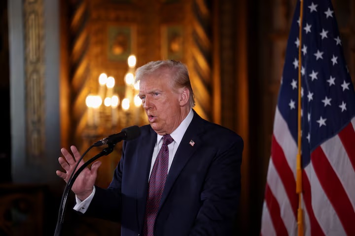 U.S. President-elect Donald Trump makes remarks at Mar-a-Lago in Palm Beach, Florida, U.S. January 7, 2025. REUTERS/Carlos Barria U.S. President-elect Donald Trump makes remarks at Mar-a-Lago in Palm Beach, Florida, U.S. January 7, 2025. REUTERS/Carlos Barria