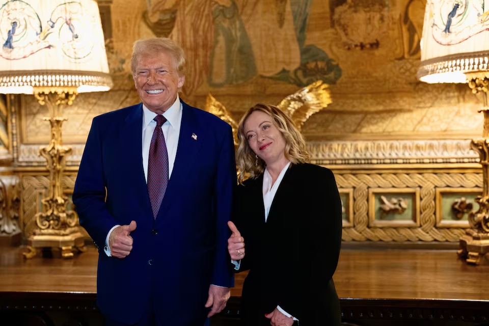 U.S. President-elect Donald Trump meets with Italian Prime Minister Giorgia Meloni at Mar-a-Lago in Palm Beach, Florida, U.S. January 4, 2025. (Reuters) U.S. President-elect Donald Trump meets with Italian Prime Minister Giorgia Meloni at Mar-a-Lago in Palm Beach, Florida, U.S. January 4, 2025. (Reuters)