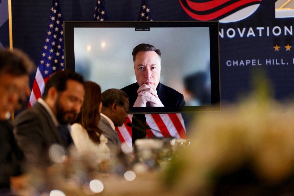 SpaceX chief executive Elon Musk speaks via video conference to delegates at the G20 Innovation Ministerial summit, in Chapel Hill, North Carolina, U.S., September 1, 2026.  REUTERS