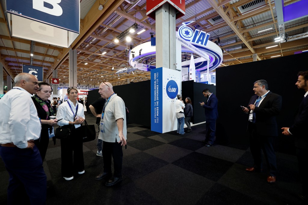 View of the closed IAI stand after the four main Israeli company stands at the Paris Airshow have been shut down by organizers during the 55th Paris Air Show at Le Bourget Airport near Paris, France, June 16, 2025. (Reuters)