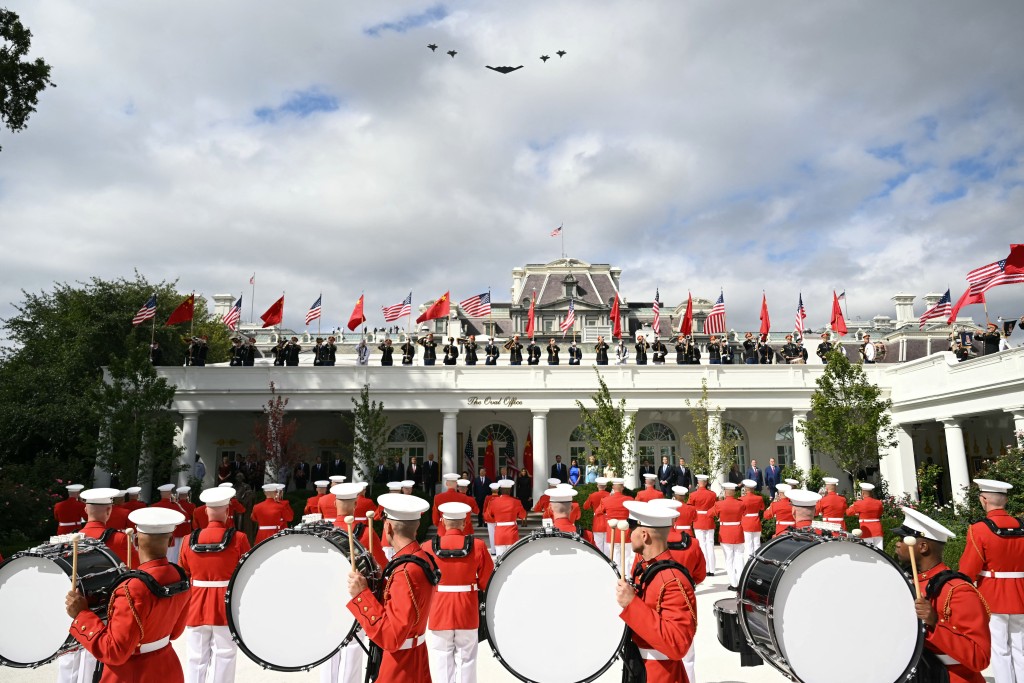 US military plane fly over the Rose Garden during a military review for China's President Xi Jinping at the White House in Washington, DC, on September 24, 2026. (AFP) US military plane fly over the Rose Garden during a military review for China's President Xi Jinping at the White House in Washington, DC, on September 24, 2026. (AFP)
