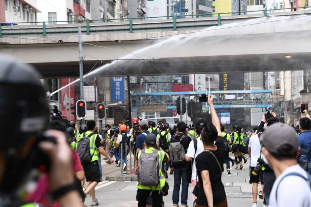 Water cannon vehicle in Causeway Bay Water cannon vehicle in Causeway Bay