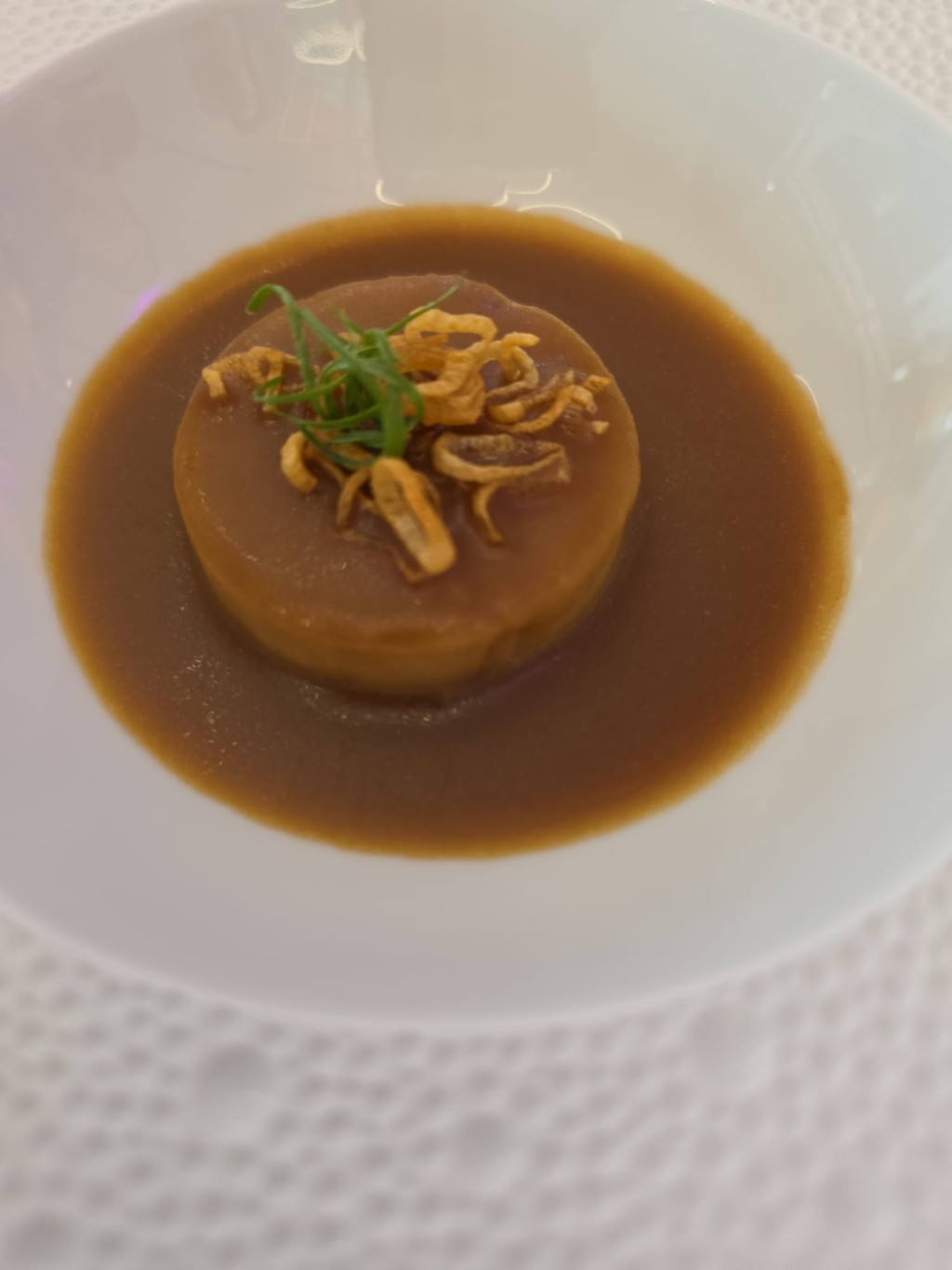 Braised soft-centered abalone with Li Pu taro and red shallot-infused oil By chef Chen Zhiping