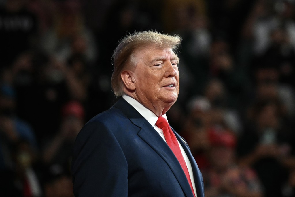US President Donald Trump arrives to speak during a campaign rally at F&M Bank Arena in Clarksville, Tennessee on October 10, 2026. (AFP)