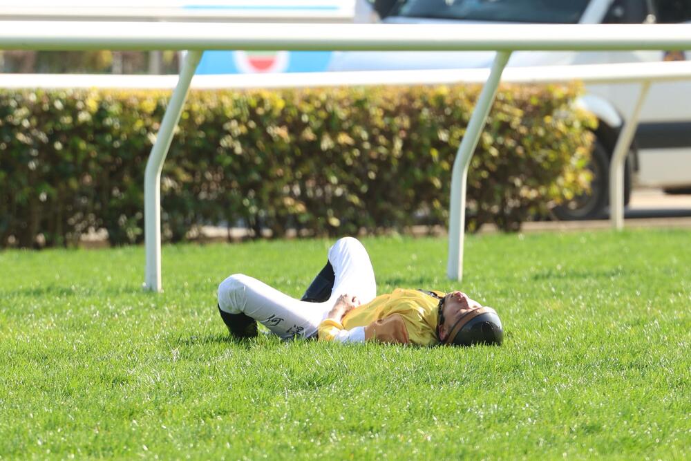 Jockey Vincent Ho remains conscious after being dislodged from Oldtown in race 6 at Sha Tin racecourse Sunday.