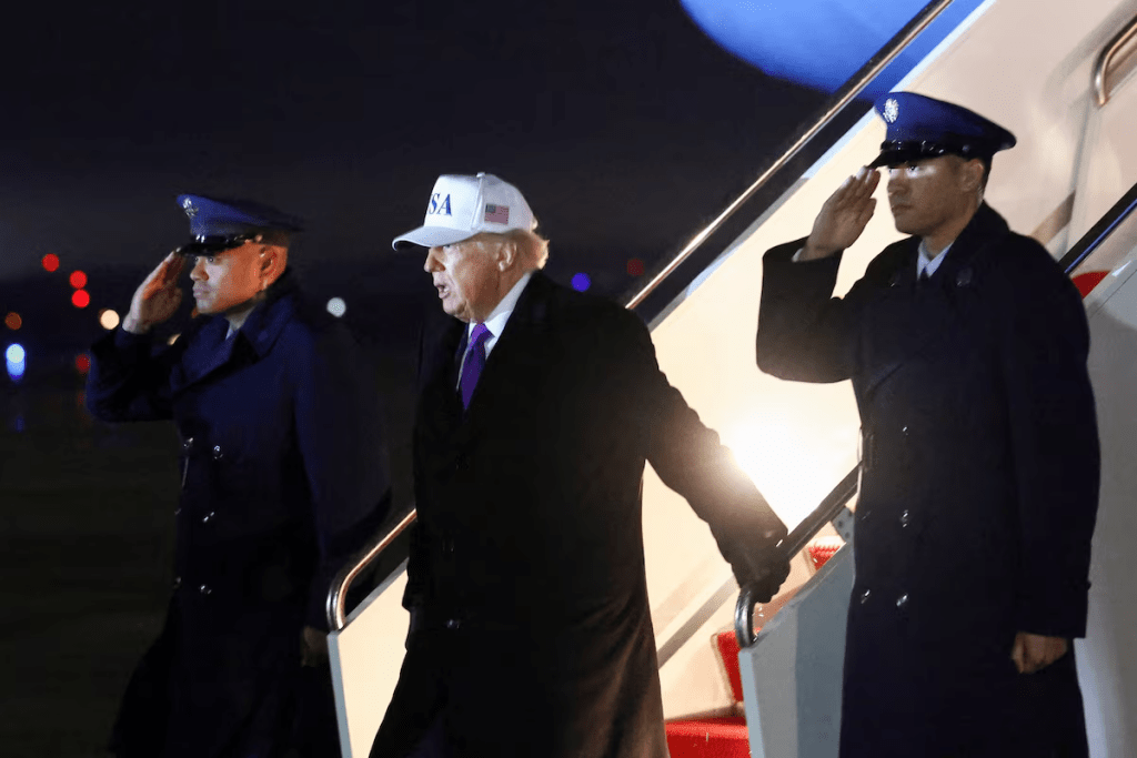 U.S. President Donald Trump arrives at Joint Base Andrews in Maryland, U.S., February 19, 2026. REUTERS/Kevin Lamarque