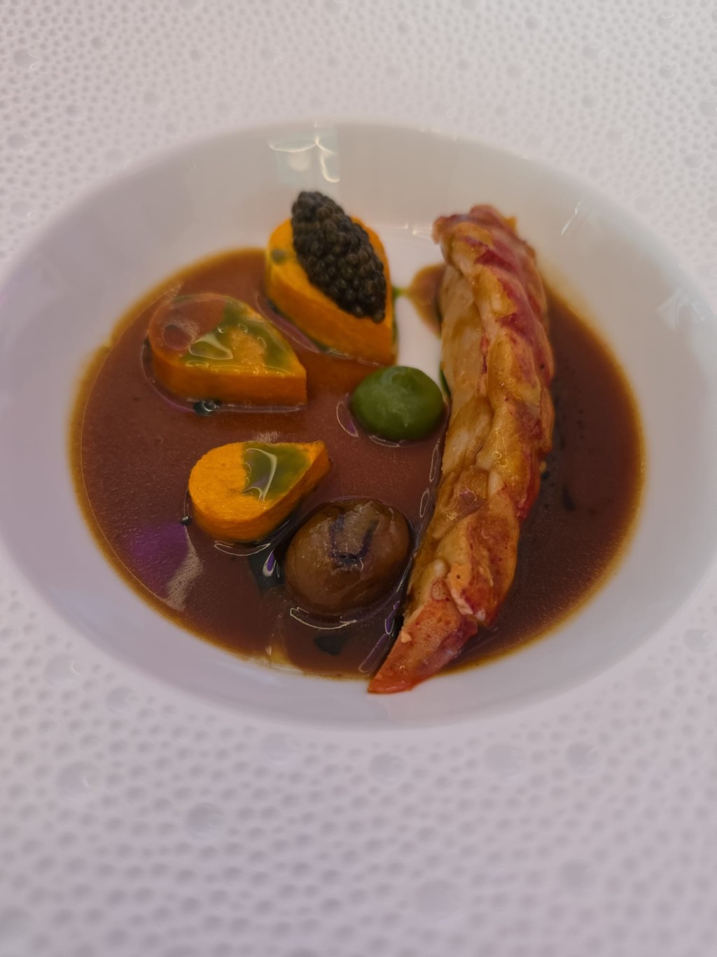 Lobster butternut miso, caviar, "sauce diable" By chef Thierry Marx