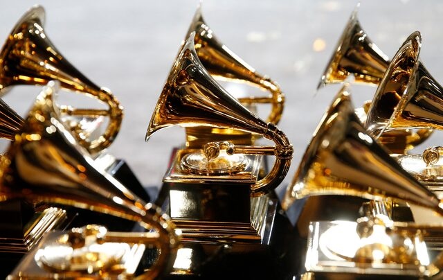 60th Annual Grammy Awards – Show – New York, U.S., 28/01/2018 – Grammy Awards trophies are displayed backstage during the pre-telecast. REUTERS/Carlo Allegri