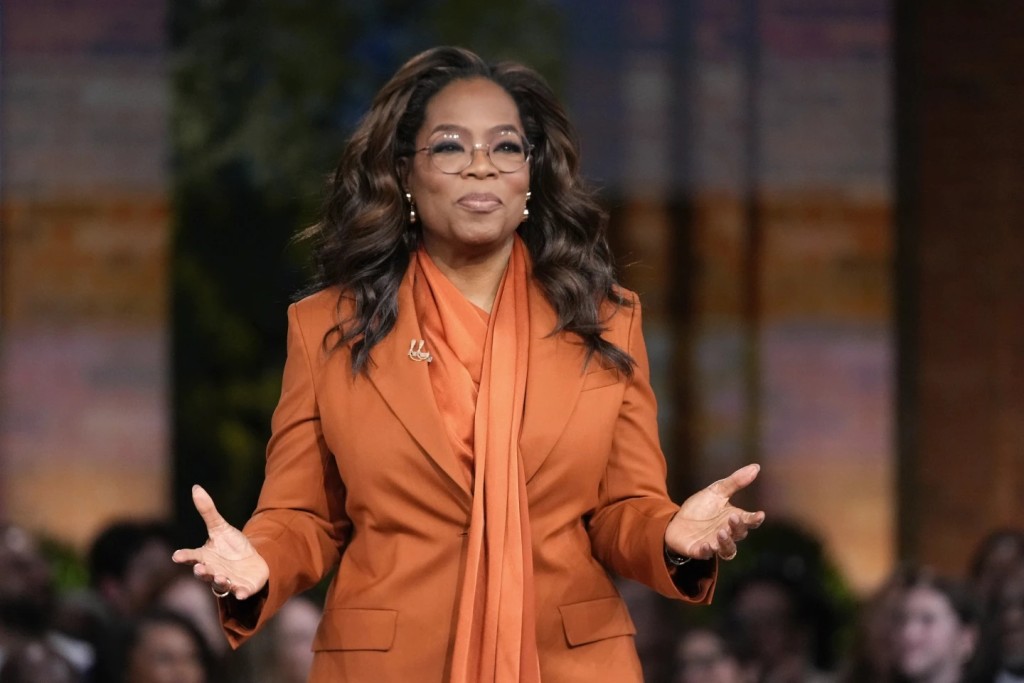 Oprah Winfrey speaks, Sept. 19, 2024, in Farmington Hills, Mich. (AP Photo/Paul Sancya, File)