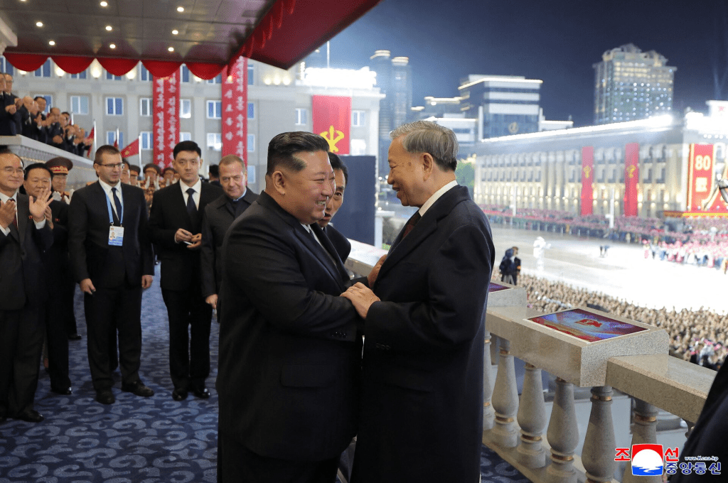 North Korean leader Kim Jong Un meets with General Secretary of the Communist Party of Vietnam To Lam as he visits the country amidst events marking the 80th anniversary of the founding of the ruling Workers' Party of Korea (WPK), in Pyongyang, North Korea, in this pictured released October 11, 2025 by North Korea's official Korean Central News Agency. KCNA via REUTERS