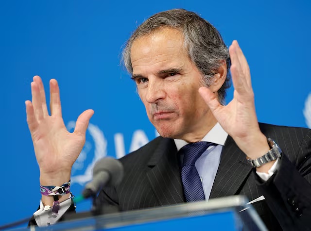 IAEA Director General Rafael Grossi holds a press conference after the first day of the agency's quarterly Board of Governors meeting at the IAEA headquarters in Vienna, Austria, June 9, 2025. REUTERS/Lisa Leutner/File Photo 