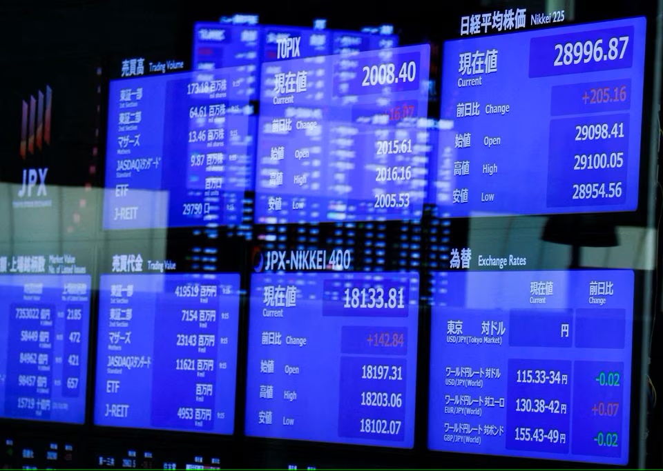 Monitors displaying the stock index prices and Japanese yen exchange rate against the U.S. dollar are seen at the Tokyo Stock Exchange in Tokyo, Japan. (Reuters) Monitors displaying the stock index prices and Japanese yen exchange rate against the U.S. dollar are seen at the Tokyo Stock Exchange in Tokyo, Japan. (Reuters)