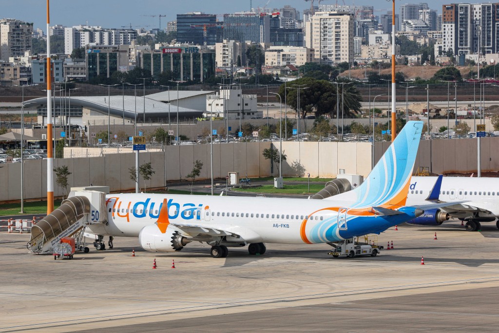 A flydubai flight bound for Dubai is seen before taking off from Ben Gurion Airport near Tel Aviv on September 30, 2026. (AFP)