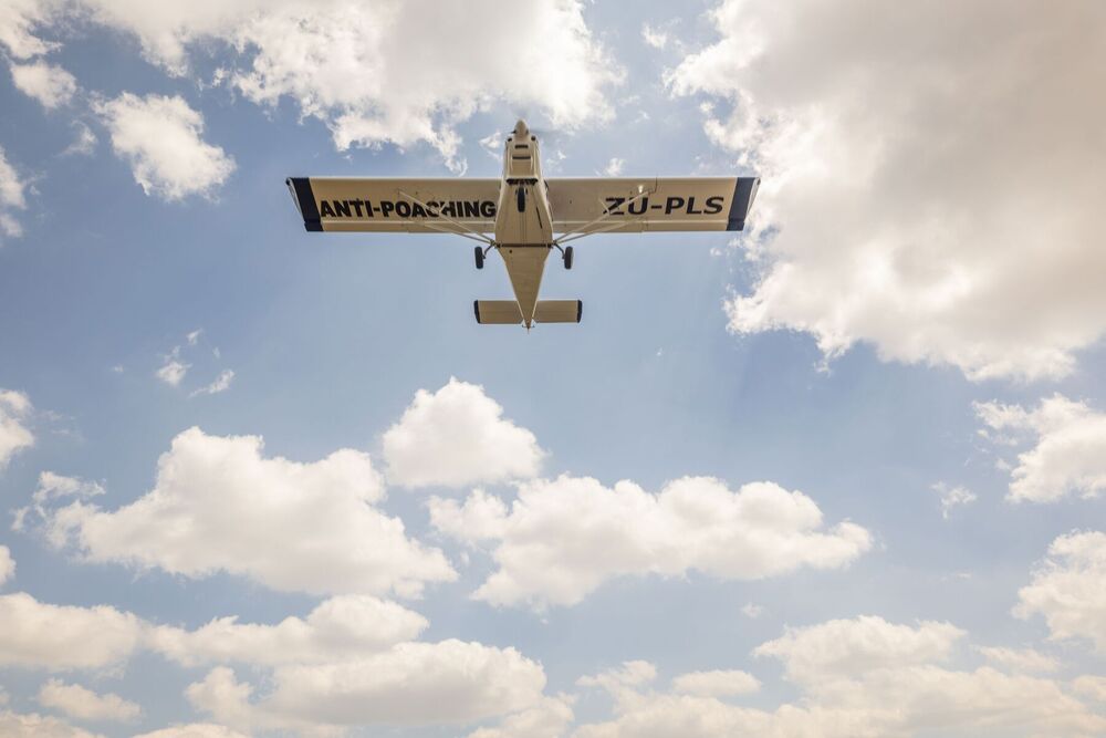 Gerry McDonald’s twin brother, Bruce, flies this plane, its purpose clear from below. (Bloomberg) 