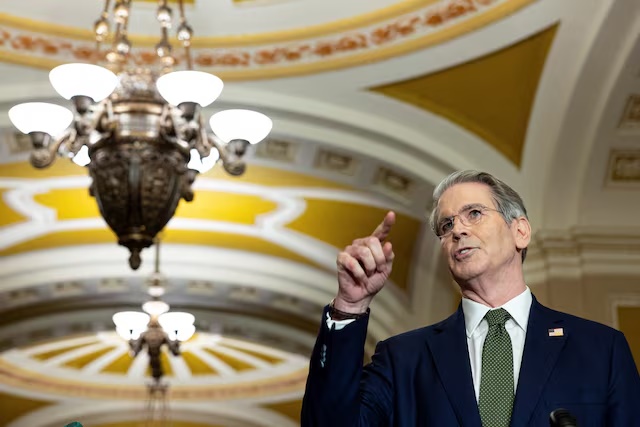 U.S. Secretary of the Treasury Scott Bessent speaks during a press conference following a weekly policy luncheon on Capitol Hill in Washington, D.C., U.S., June 24, 2025. REUTERS/Kevin Mohatt/File Photo