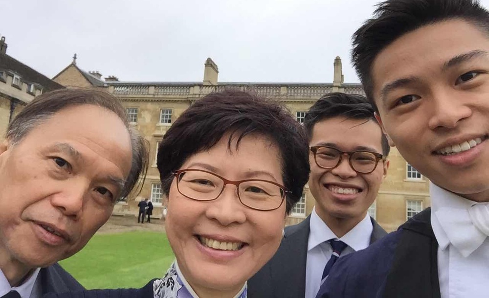 (From left) Lam Siu-por, Carrie Lam, Jeremy Lam and Joshua Lam at a graduation ceremony in the U.K. in 2016. (Photo on Facebook) (From left) Lam Siu-por, Carrie Lam, Jeremy Lam and Joshua Lam at a graduation ceremony in the U.K. in 2016. (Photo on Facebook)