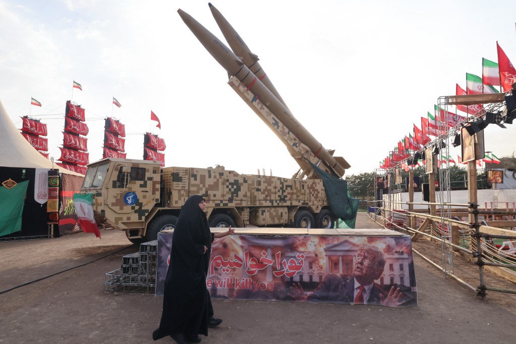 Iranian-made Zolfaghar missiles are displayed at Azadi Square in Tehran on August 2, 2026. (AFP)