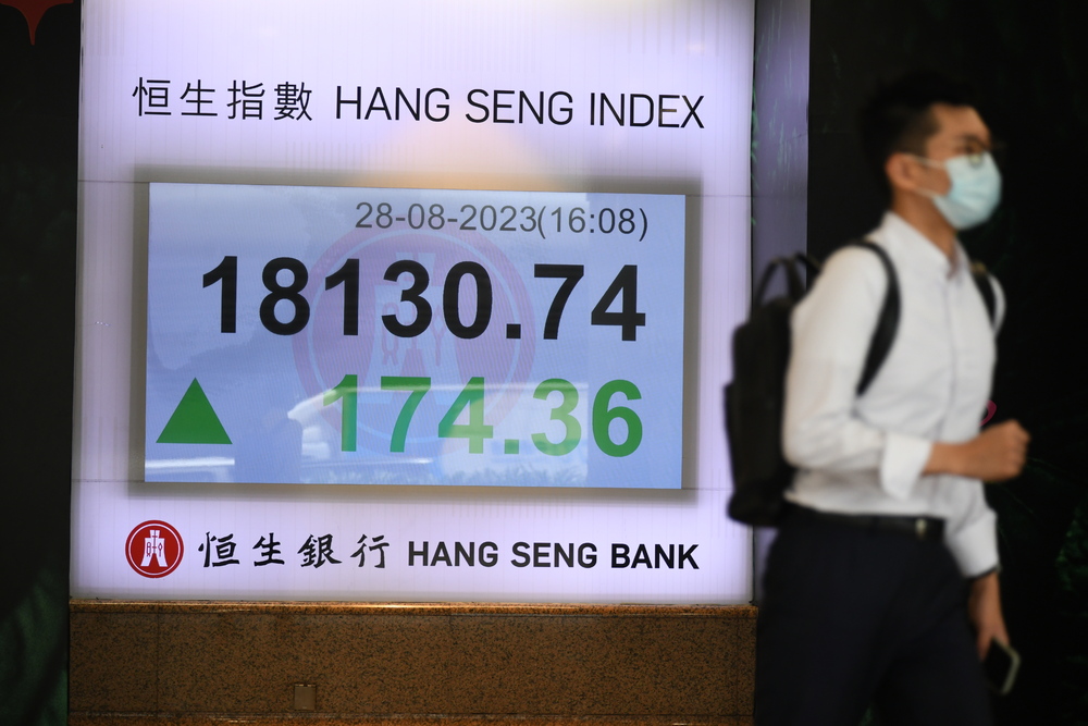 The Hang Seng Tech Index surges by 5.2 percent in the morning, but its closing gain narrows to 1.69 percent. Right, investors monitor stock price movements at a securities company in Fuyang, in China's eastern Anhui province. SING TAO, AFP The Hang Seng Tech Index surges by 5.2 percent in the morning, but its closing gain narrows to 1.69 percent. Right, investors monitor stock price movements at a securities company in Fuyang, in China's eastern Anhui province. SING TAO, AFP