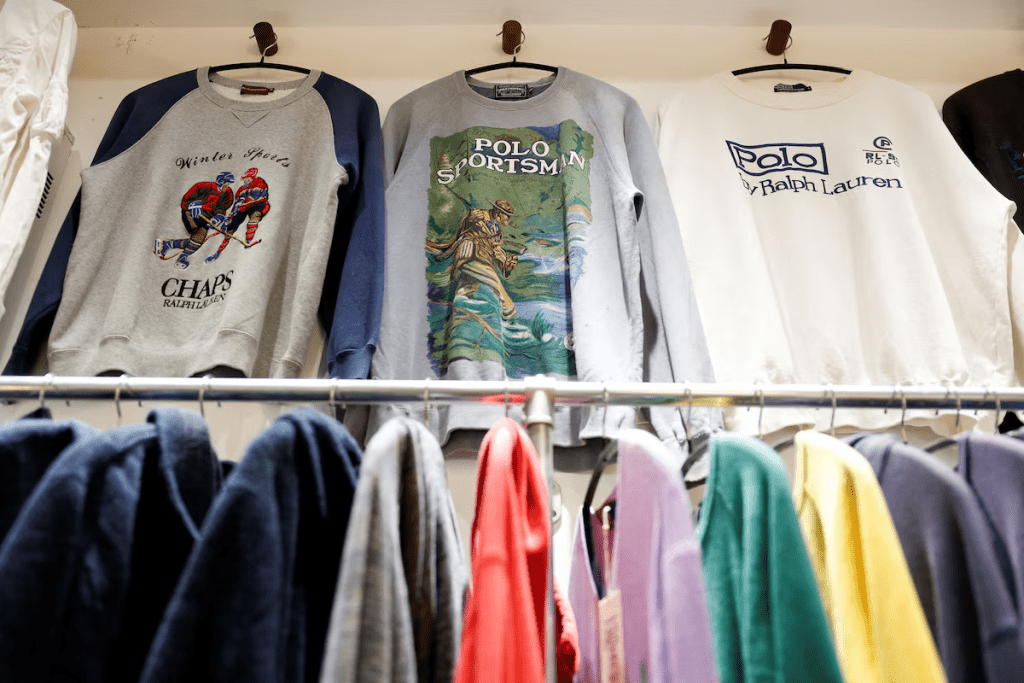 Vintage Polo Ralph Lauren T-shirts are displayed at Neng Vintage, a store specializing in Polo Ralph Lauren vintage clothing in Shanghai, China, June 23, 2026. REUTERS/Go Nakamura