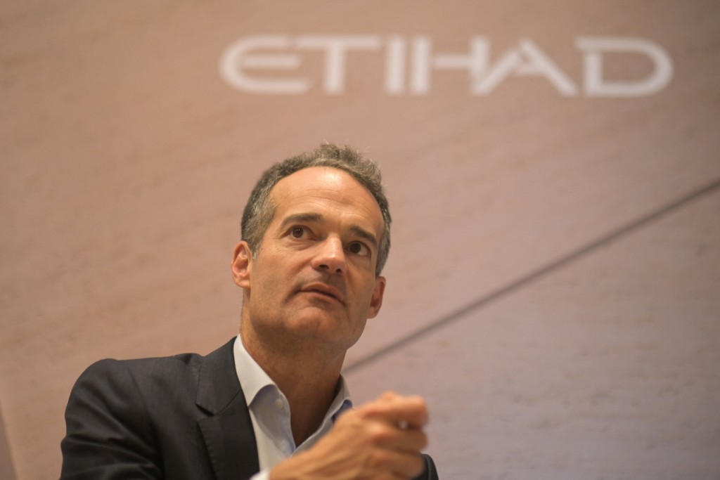 Etihad Aviation Group CEO Antonoaldo Neves gestures during an interview with Reuters, ahead of the International Air Transport Association (IATA) Annual General Meeting, in Rio de Janeiro, Brazil, June 6, 2026. (Reuters)