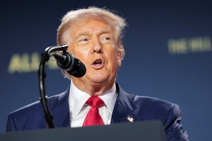 U.S. President Donald Trump delivers remarks on artificial intelligence at the "Winning the AI Race" Summit in Washington D.C., U.S., July 23, 2025. REUTERS/Kent Nishimura 
