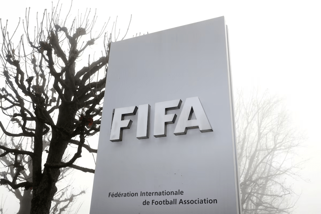FIFA's logo is seen in front of its headquarters during a foggy autumn day in Zurich, Switzerland November 18, 2020. REUTERS/Arnd Wiegmann