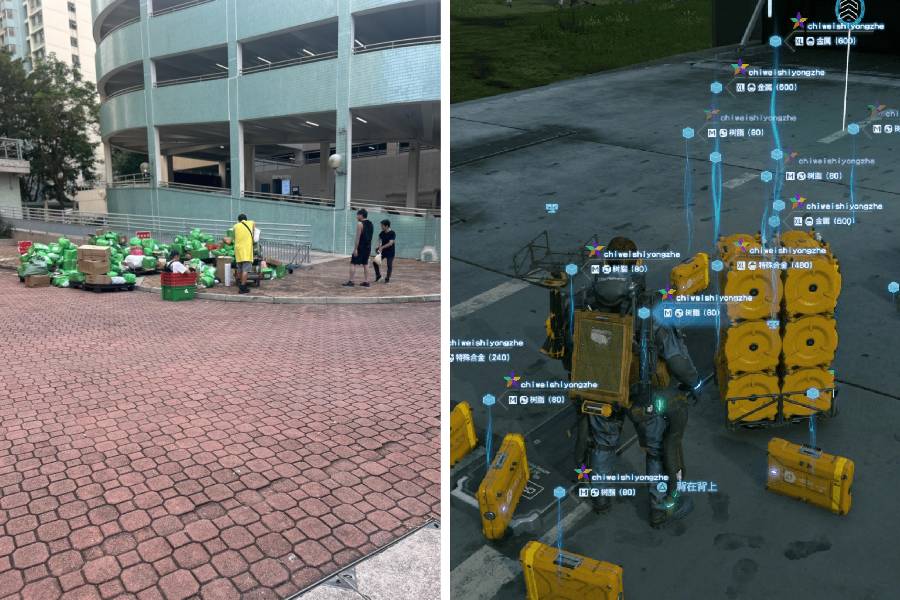 The scattered packages resemble a scene in the video game Death Stranding.