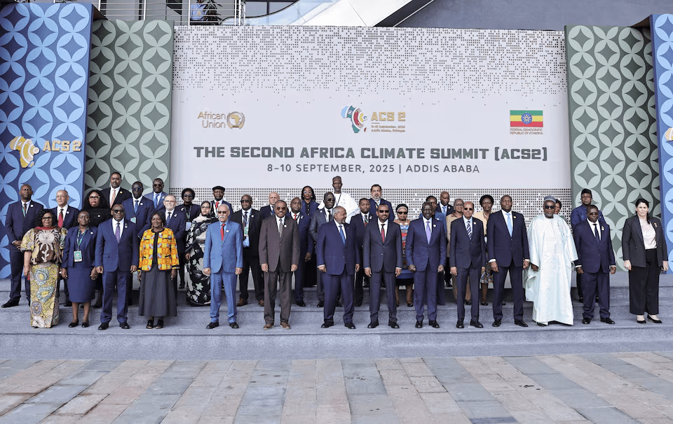Heads of State and Delegates pose for a group photo during the Second Africa Climate Summit (ACS2) in Addis Ababa, Ethiopia, September 8, 2025. REUTERS/Tiksa Negeri