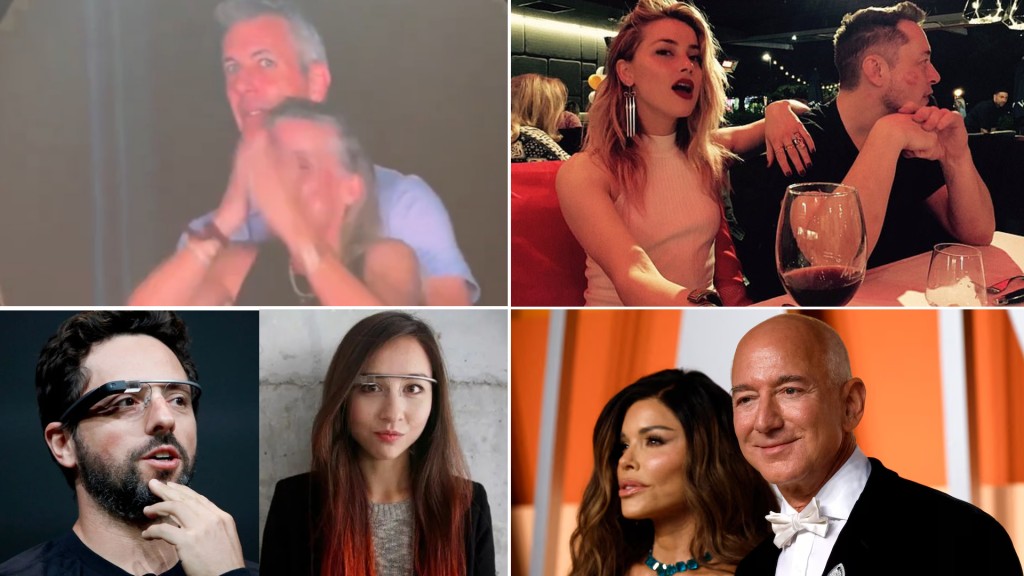 (From top left to right) Andy Byron and Kristin Cabot, Amber Heard and Elon Musk, Sergey Brin and Amanda Rosenberg, Jeff Bezos and Lauren Sanchez.