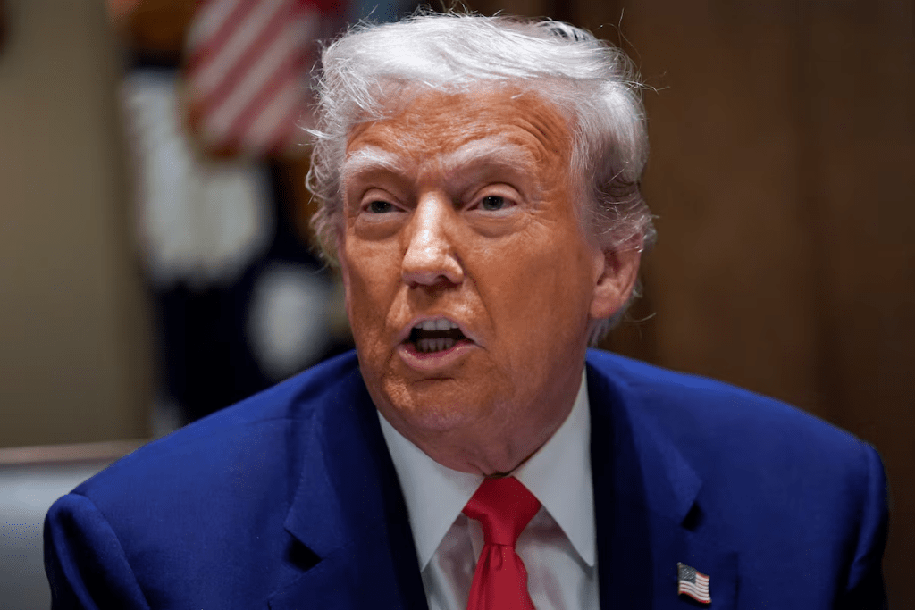 U.S. President Donald Trump speaks as he attends a cabinet meeting at the White House in Washington, D.C., U.S., April 10, 2025. REUTERS/Nathan Howard/File Photo