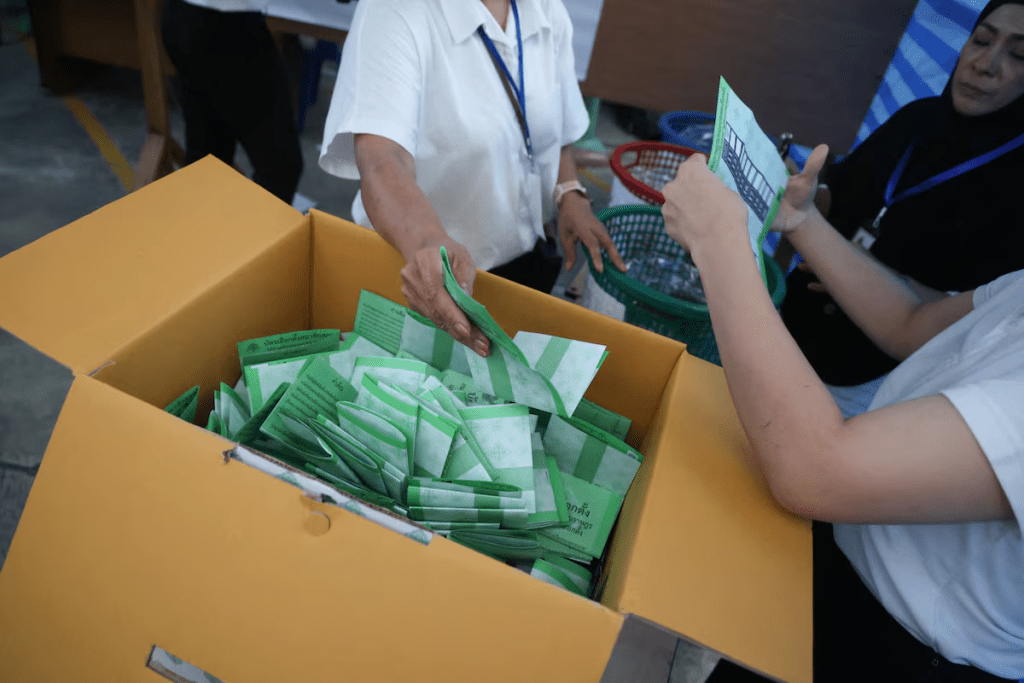 Electoral officials count the ballots on the day of the general election, at a polling station in Bangkok, Thailand, February 8, 2026. REUTERS/Maxim Shemetov
