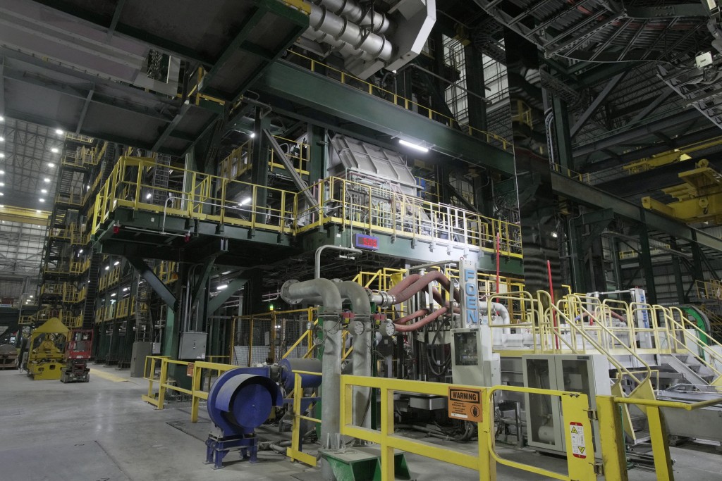 A general view of interior of a Nucor steel factory in Blytheville, Arkansas, U.S., March 28, 2025.  REUTERS/Karen Pulfer Focht
