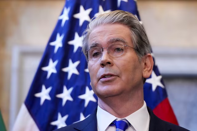 U.S. Treasury Secretary Scott Bessent speaks as he and U.S. Trade Representative Jamieson Greer hold a press conference on the sidelines of the IMF/World Bank annual meetings in Washington, D.C., U.S., October 15, 2025. REUTERS/Ken Cedeno 