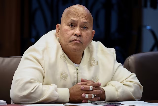 Philippine Senator Ronald "Bato" dela Rosa, the chief enforcer of former president Rodrigo Duterte's drug war, attends a session at the Senate, which holds him under protective custody amid an International Criminal Court warrant, in Pasay City, Metro Manila, Philippines, May 12, 2026. REUTERS/Eloisa Lopez