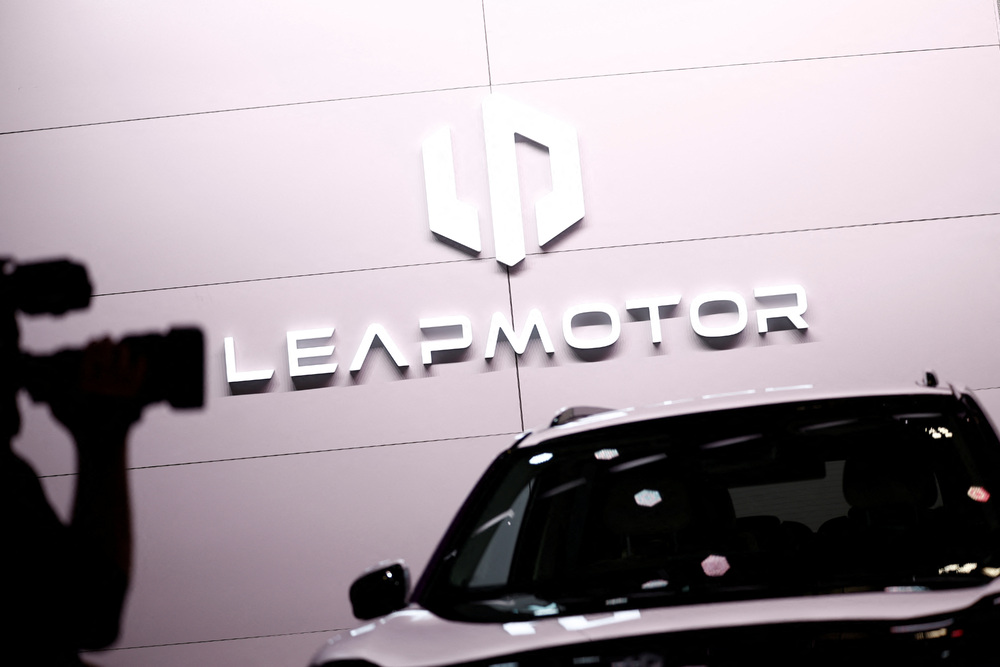 The logo of Leapmotor is seen on media day at the 2024 Paris Auto Show in Paris, France, October 14, 2024. REUTERS/Benoit Tessier