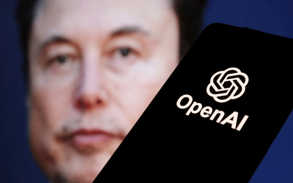 OpenAI logo is seen in front of Elon Musk photo in this illustration taken March 11, 2024. REUTERS/Dado Ruvic/Illustration