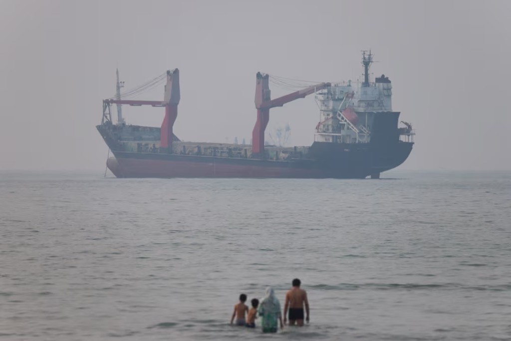 A vessel in the Strait of Hormuz near the beach of Bandar Abbas, Iran, June 30, 2026. Amirhosein Khorgooi/ISNA/via WANA (West Asia News Agency)via REUTERS