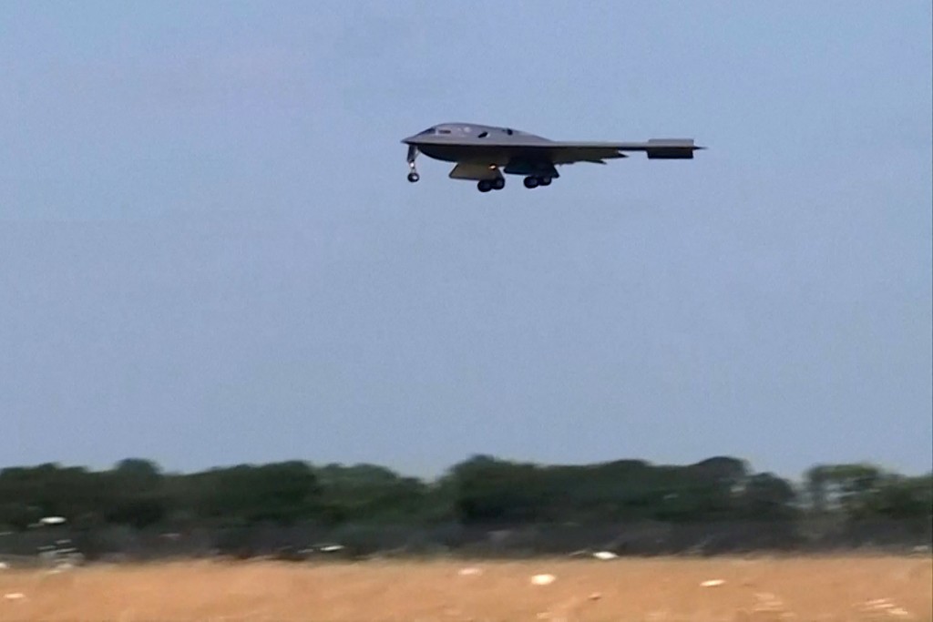 A U.S. Air Force B-2 stealth bomber returns after the U.S. attacked key Iranian nuclear sites, at Whiteman Air Force Base, Missouri, U.S. June 22, 2025 in a still image from video. (Reuters)