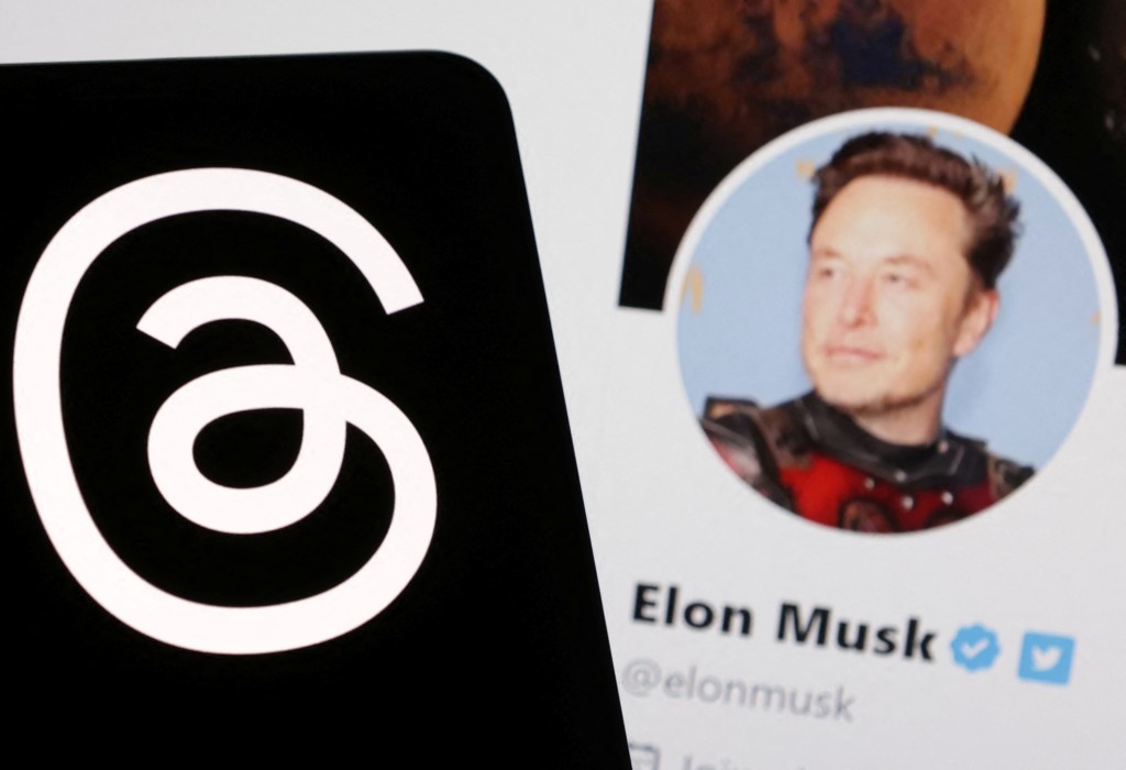 Meta Threads app logo and Elon Musk Twitter account are seen in this illustration taken, July 7, 2023. REUTERS