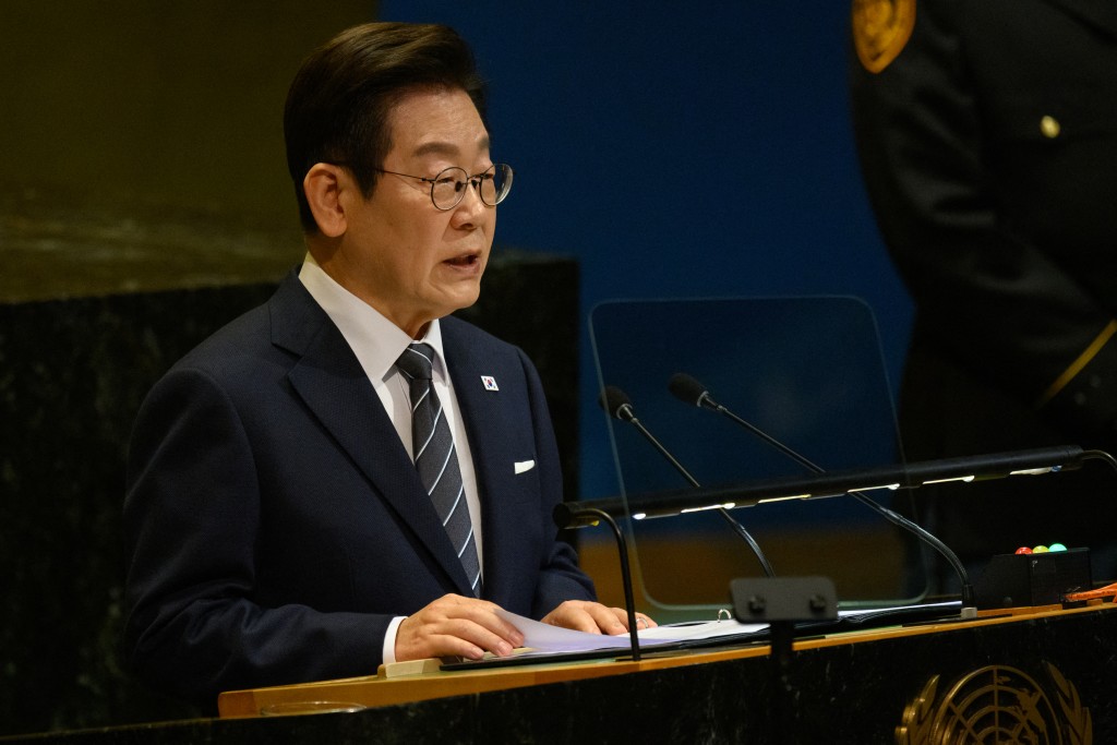 President of the Republic of Korea Lee Jae Myung speaks at the 80th session of the UN’s General Assembly (UNGA) on September 23, 2025 in New York City.  (Photo by Alexi J. Rosenfeld / GETTY IMAGES NORTH AMERICA / Getty Images via AFP)