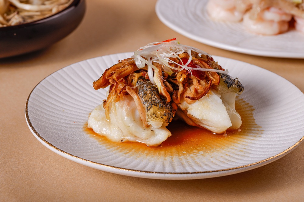 Steamed Sabah Grouper with Snake Meat in Traditional Style.
